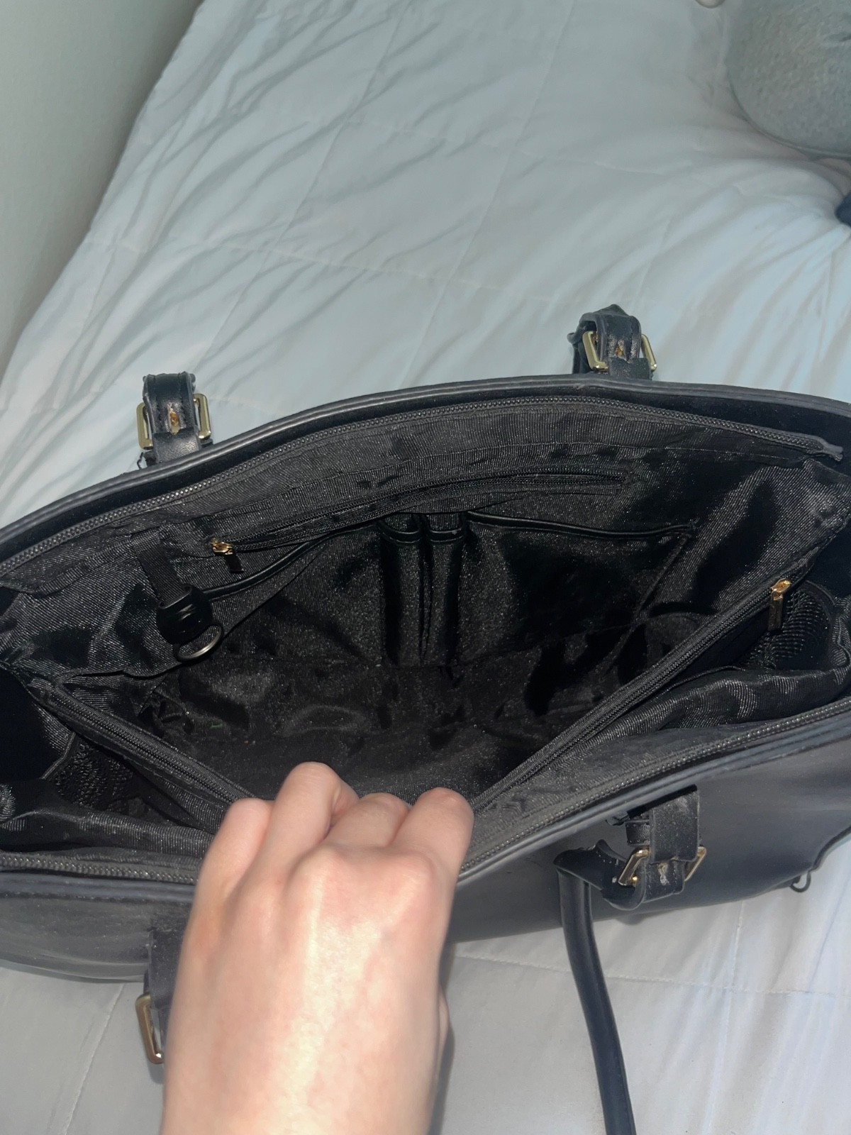 Women’s Synthetic Leather Black Work Bag With Laptop Holder Inside