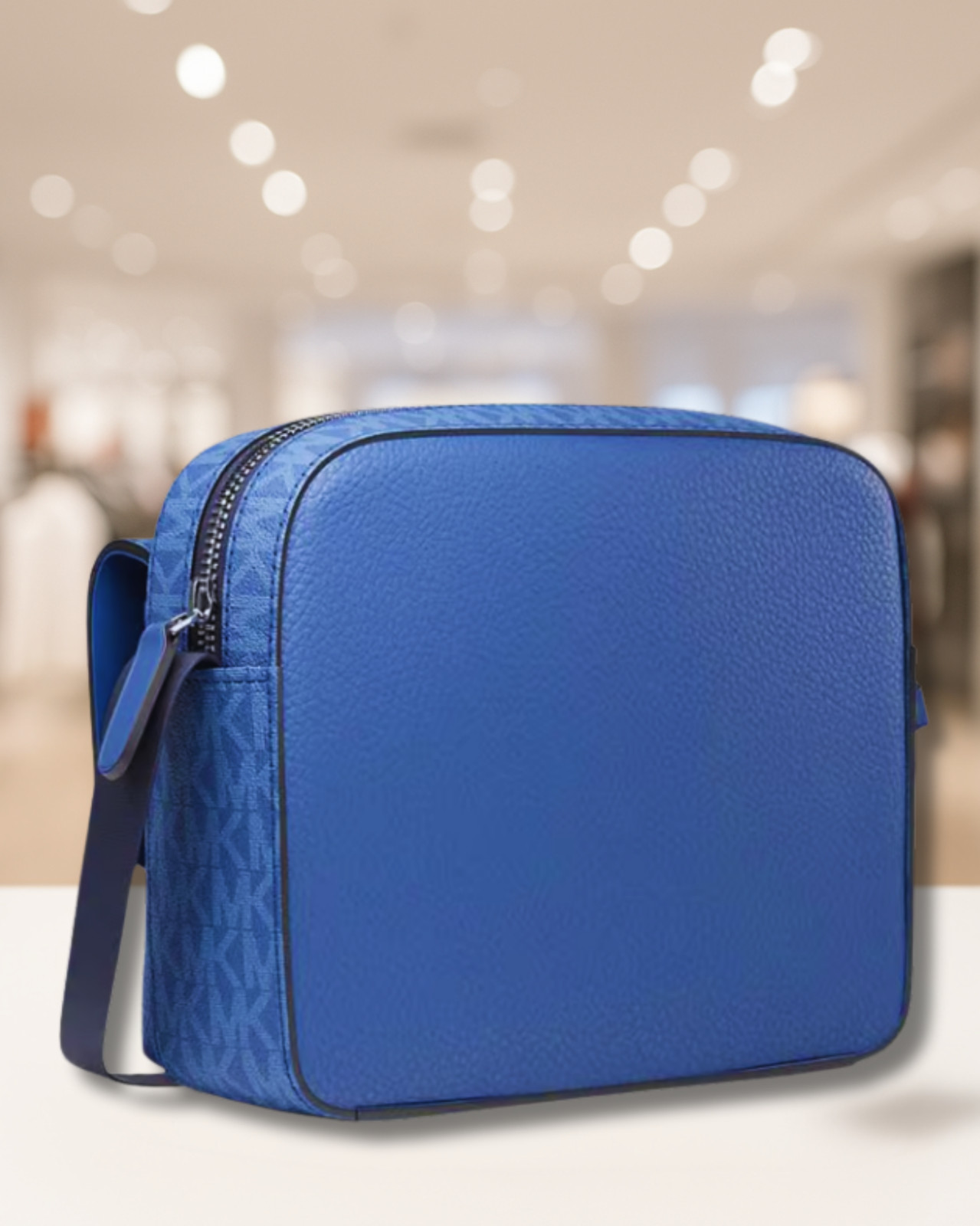 Michael Kors Cooper Medium Leather & Logo Flap Camera Crossbody Bag Galaxy Blue
