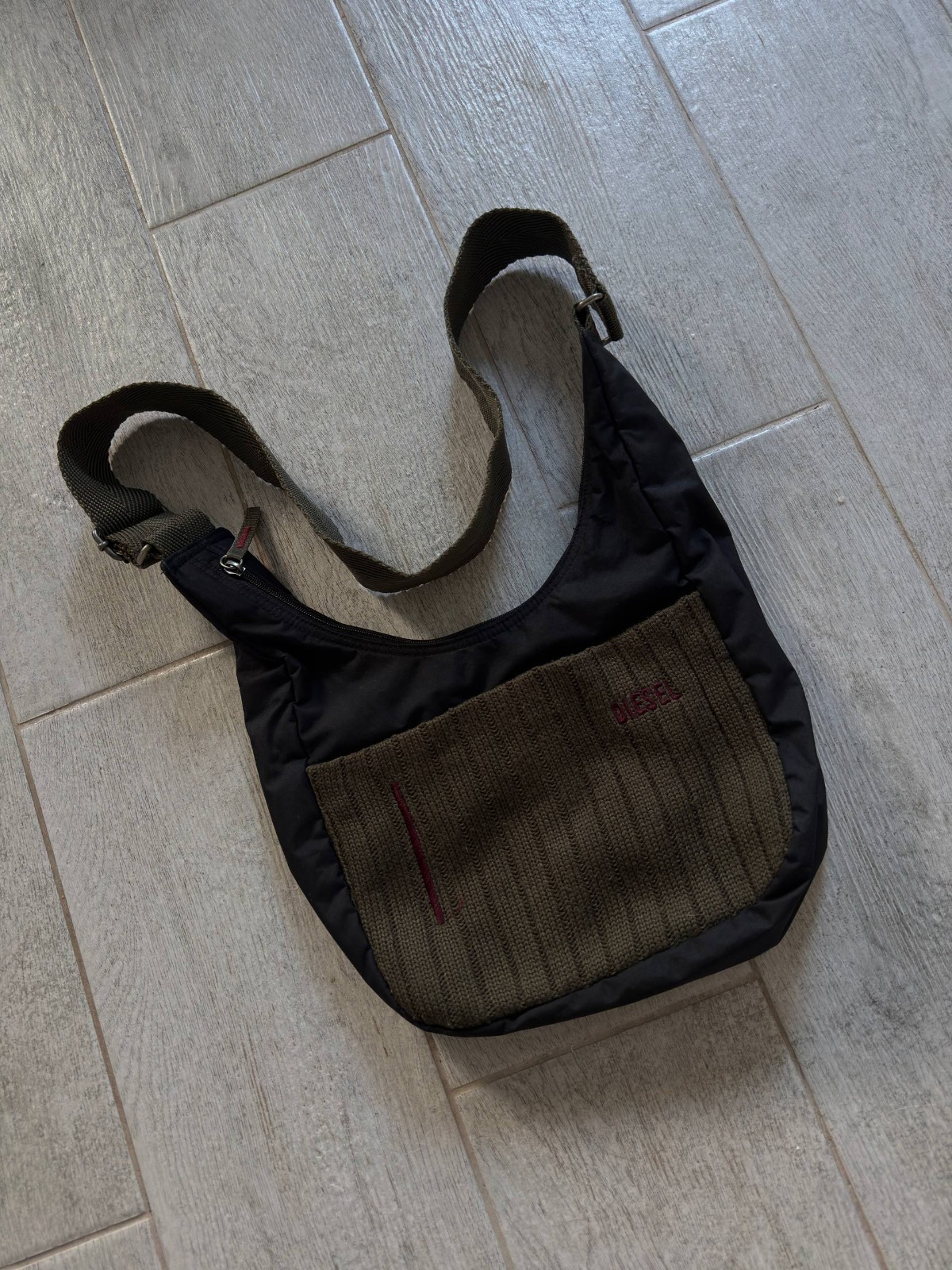 Vintage Diesel Spare Parts Messenger Shoulder Bag Ribbed Knit Pocket Y2K Rare