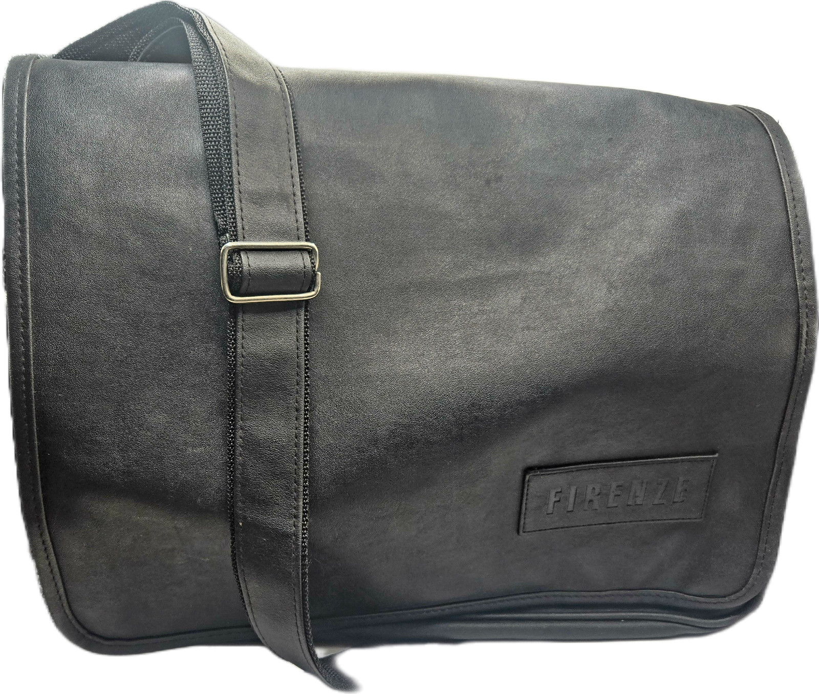 FIRENZE Black Synthetic Leather Messenger Bag Crossbody Travel Shoulder