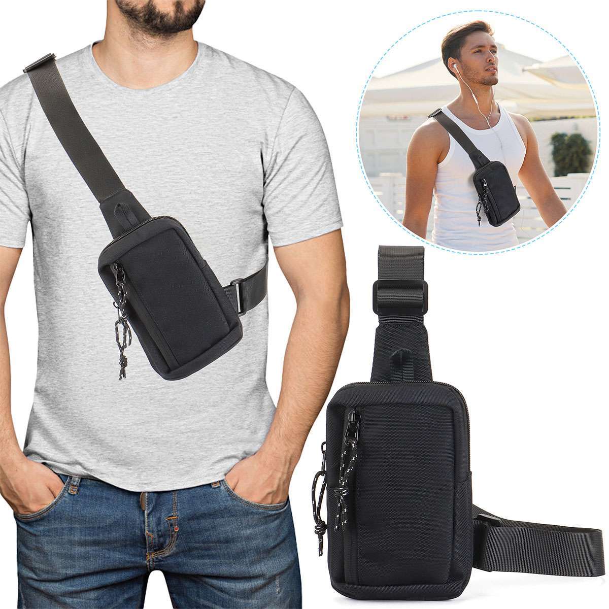 Mens Shoulder Bag Oxford Chest Bag Sling Crossbody Bag Casual Travel Phone Bag