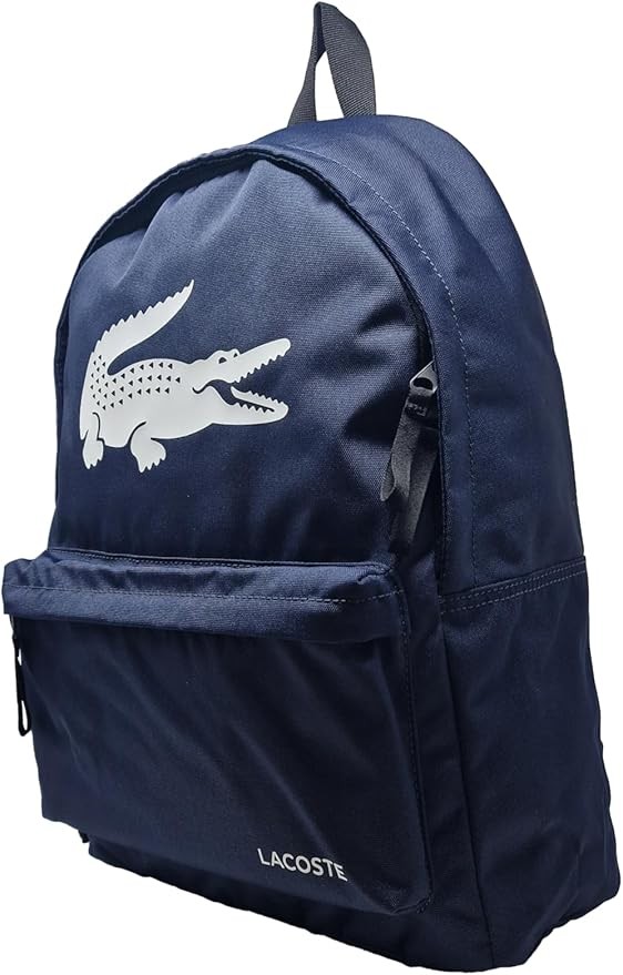 LACOSTE $98 Backpack BIG CROC LOGO bag side pocket N Blue AUTHENTIC NEW NH5184OM