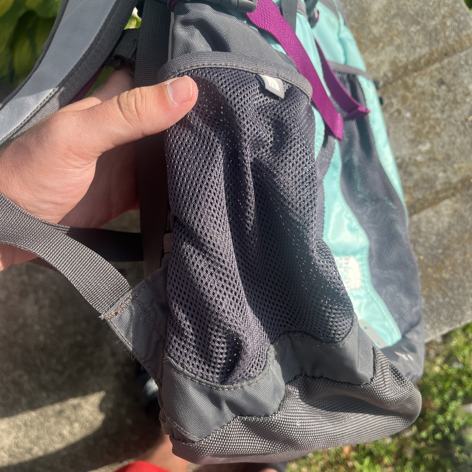 The North Face Recon Backpack School Work Hiking Padded Teal Gray Purple Straps
