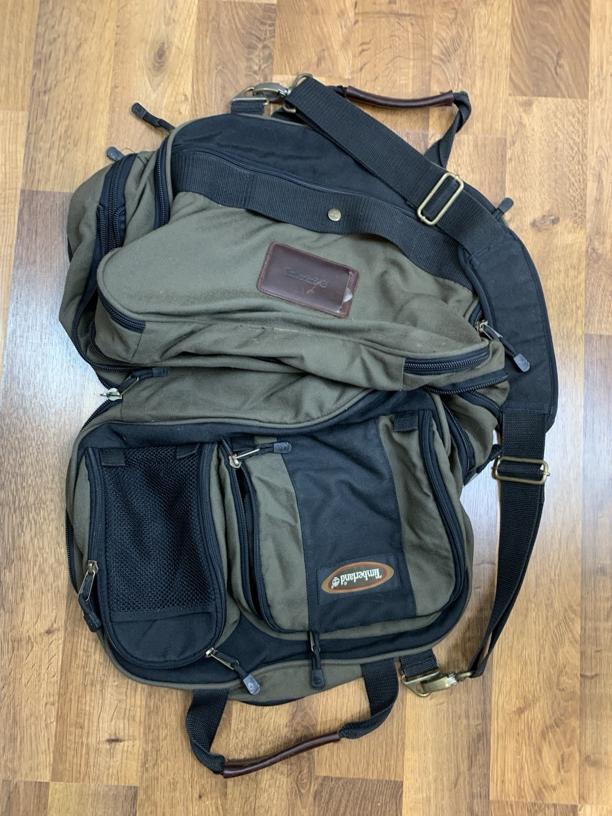 Timberland Canvas Messenger Bag Laptop Briefcase Green Black 14×17