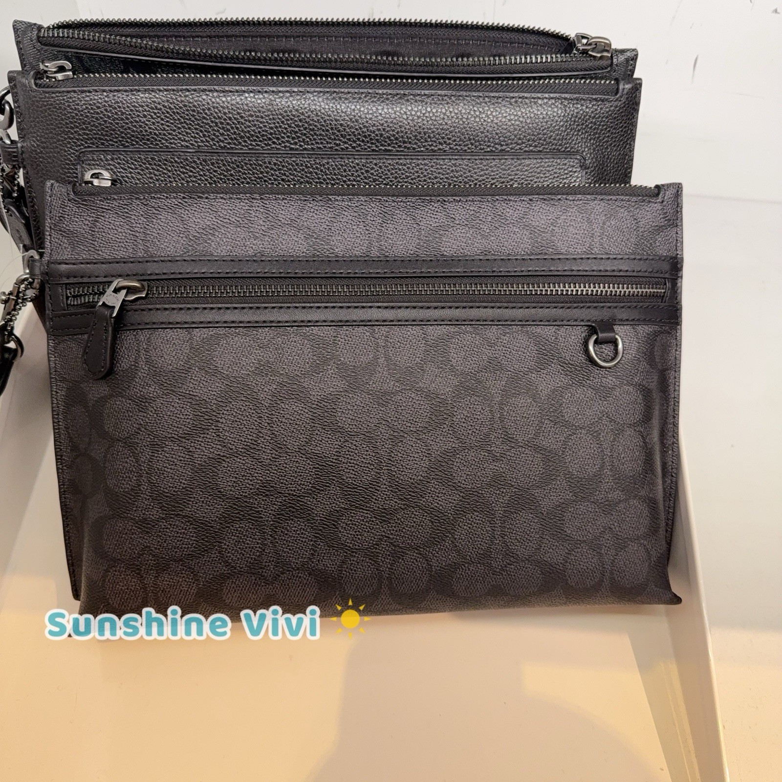 NWT Coach Carry All Pouch In Signature Canvas CY985 Gunmetal/Charcoal/Black
