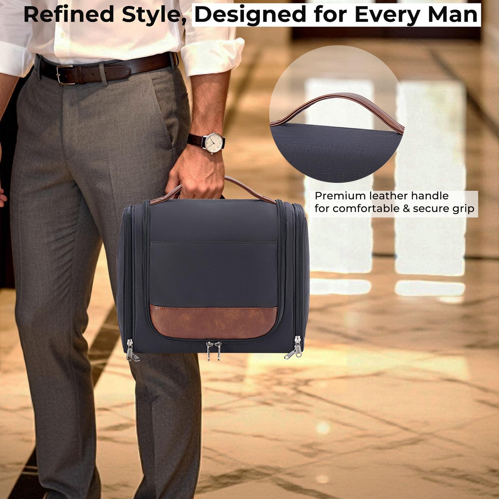 Ralnitote Large Hanging Toiletry Bag for Men, 11.8″ x 5.5″ x 9.4″, Black