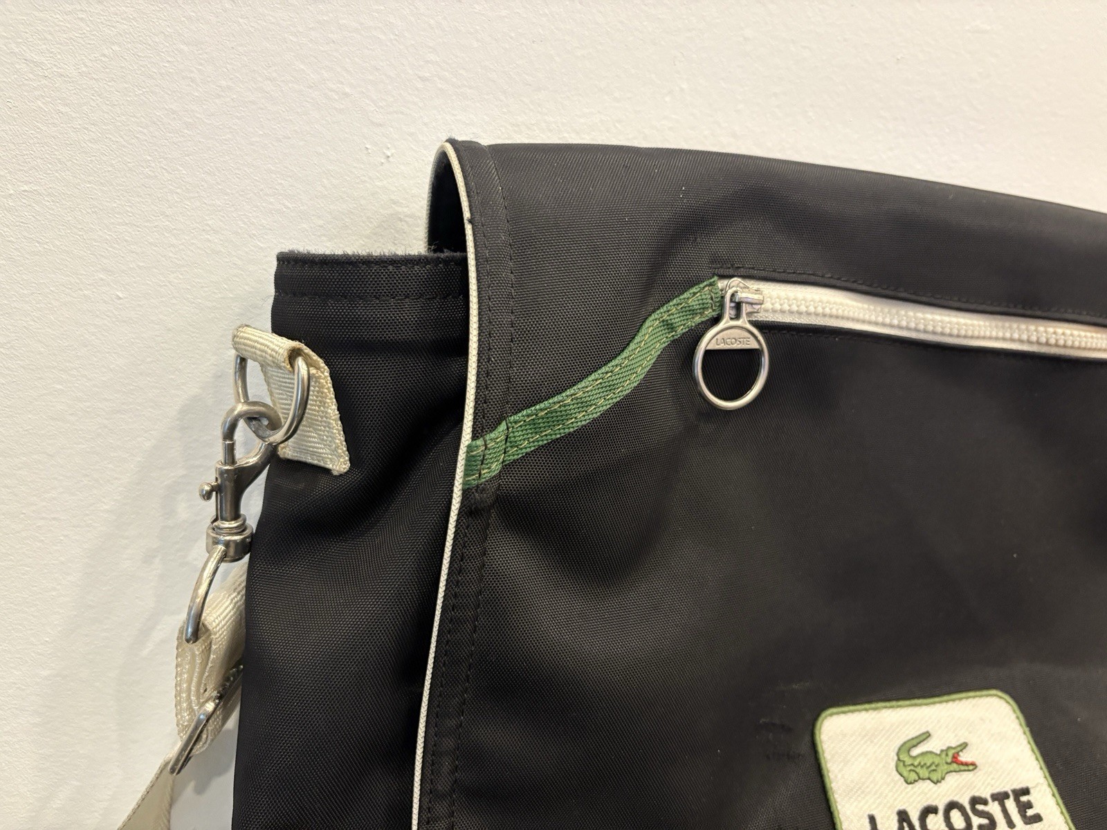 EUC Lacoste Y2K Black/Green Messenger Bag Nylon Retro Y2K