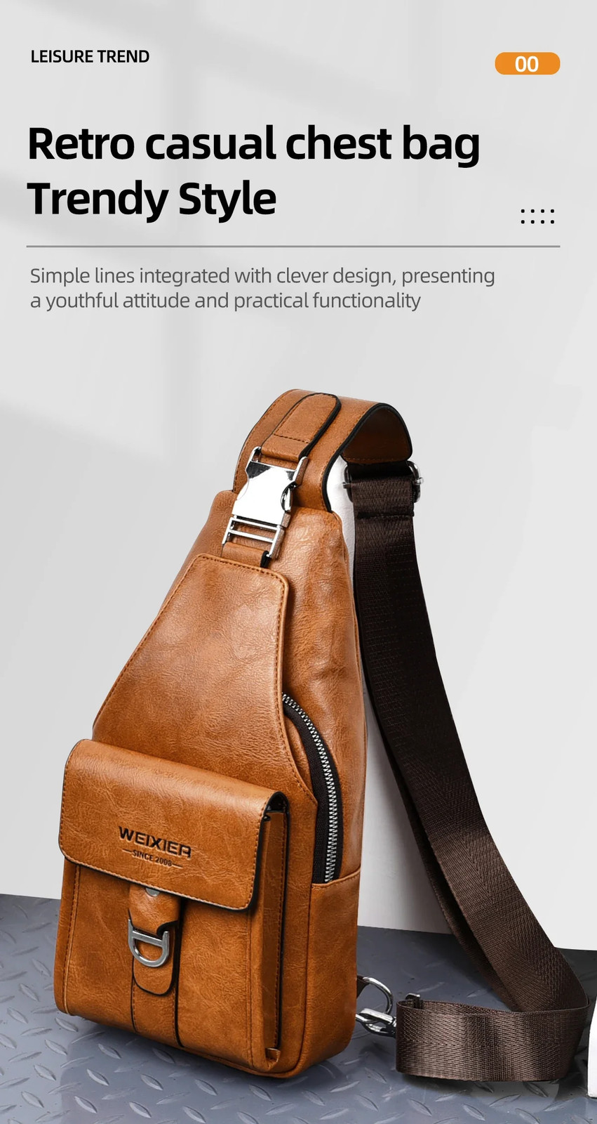 New Men’s Bag High Quality PU Leather Men’s Chest Bag Simple Waterproof Single S