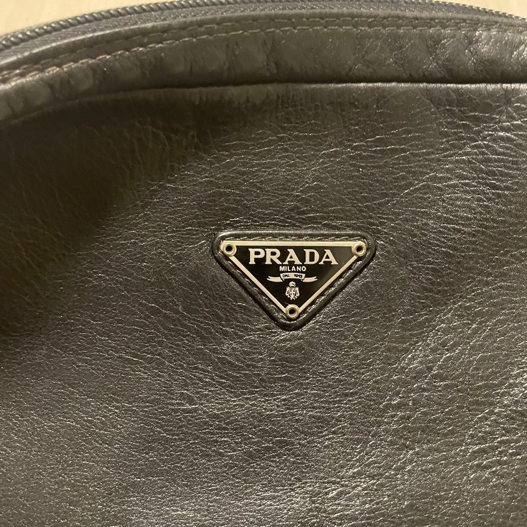 Auth PRADA Clutch Second Bag Pouch Black Zipper Triangle Logo Vintage Men’s
