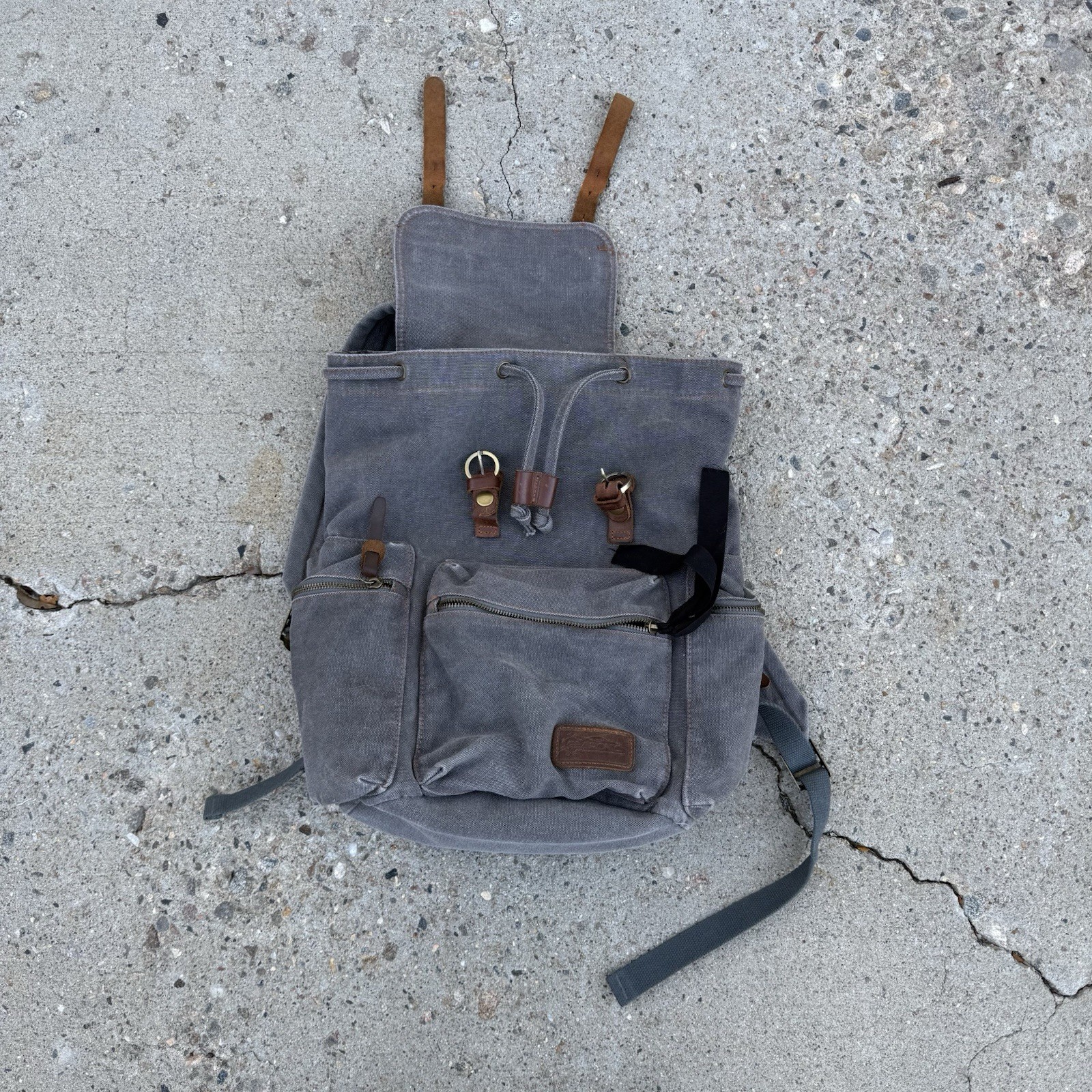 Gearonic Canvas Backpack Rucksack 15×14″ with Leather Trim Drawstring Top