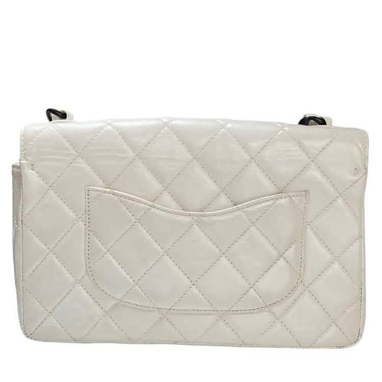 CHANEL Lambskin Chain Shoulder Bag, Seal, Ivory