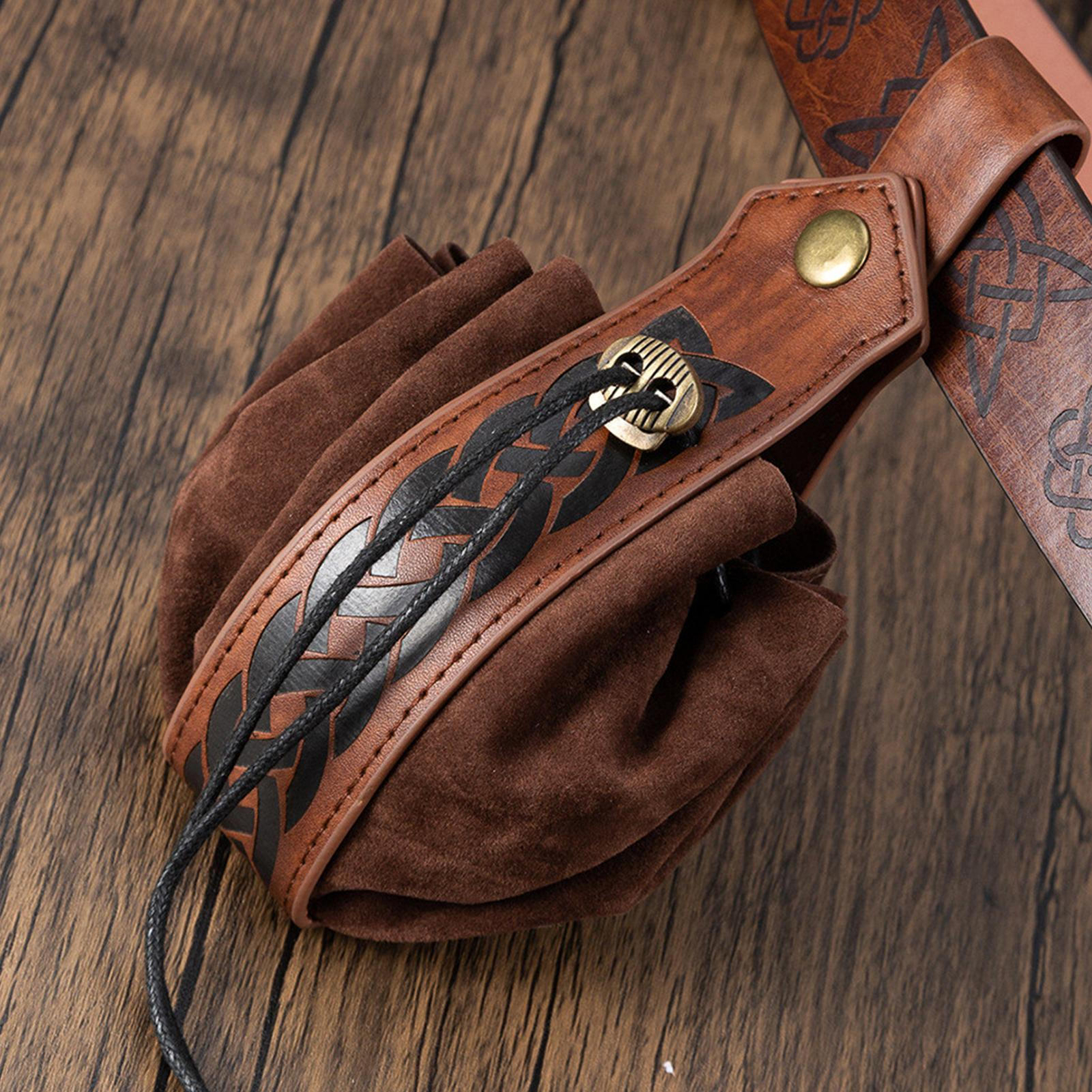 Leather Drawstring Wrist Pouch Coin Purse Change Money Bag Wallet Note Case