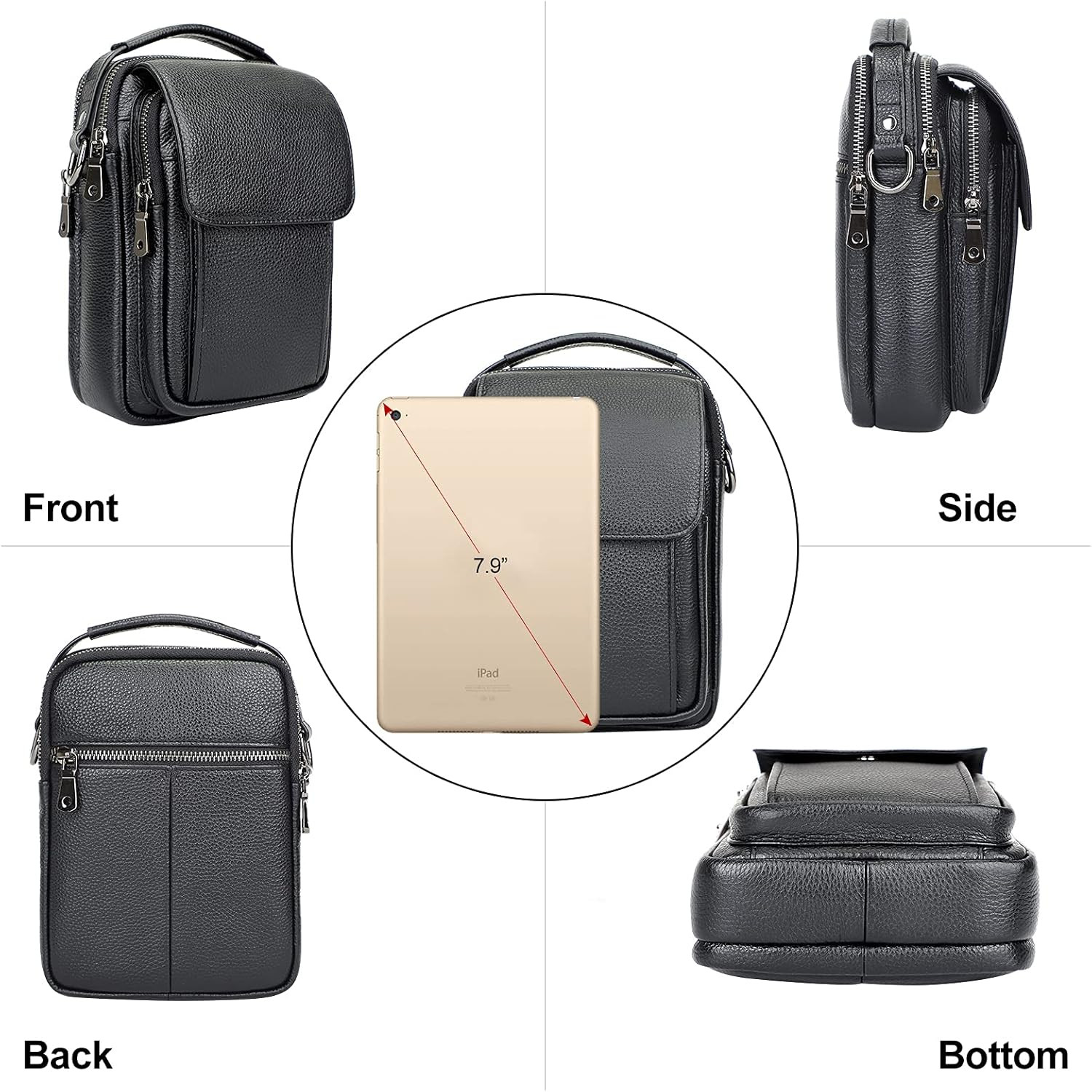 Leather Small Messenger Bag for Men Crossbody Handbag Shoulder Sling Travel Bags