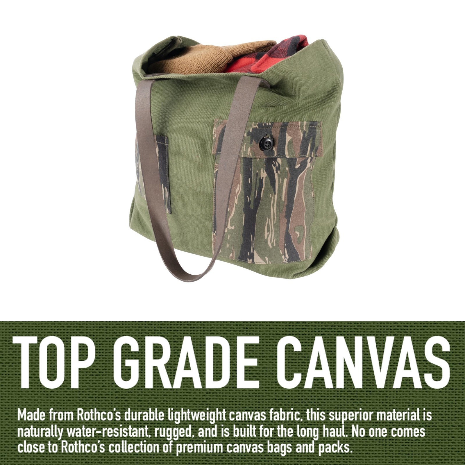 Rothco 24920: Camo Canvas Tote Bag One Size, Olive