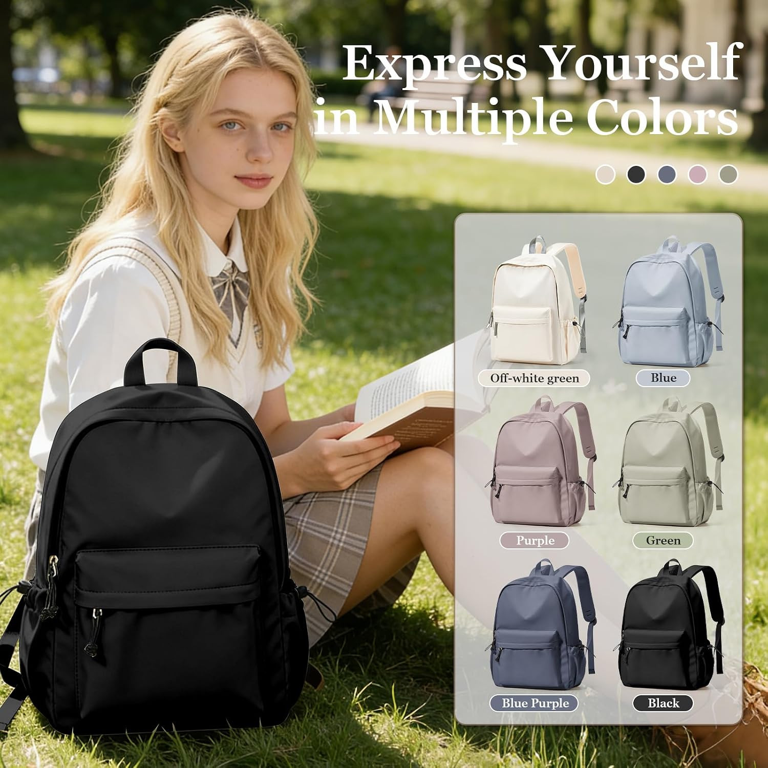 Black Middle School Backpack for Men Women Simple Backpack for College Students
