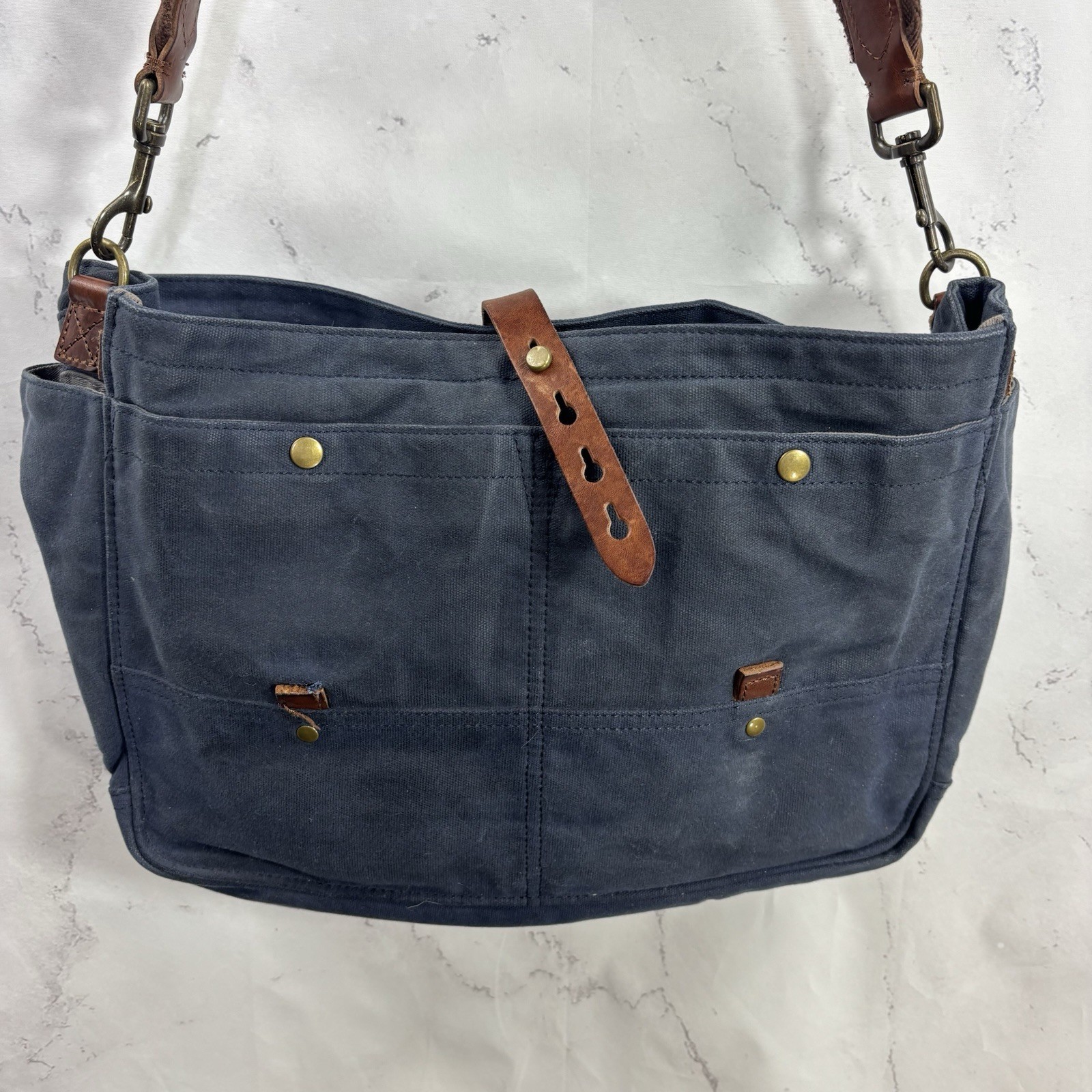 J Crew Dry Goods Abingdon Waxed Canvas Messenger Bag Cotton Leather Shoulder Bag