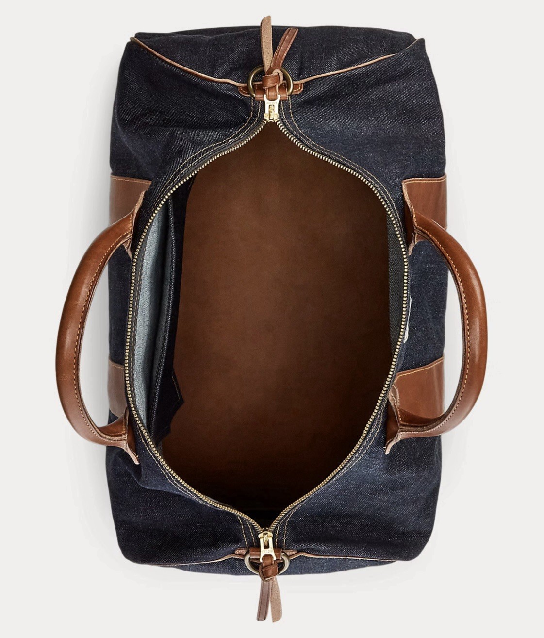 Double RL RRL Ralph Lauren Denim Leather Trim Duffle Bag Indigo Cotton Travel