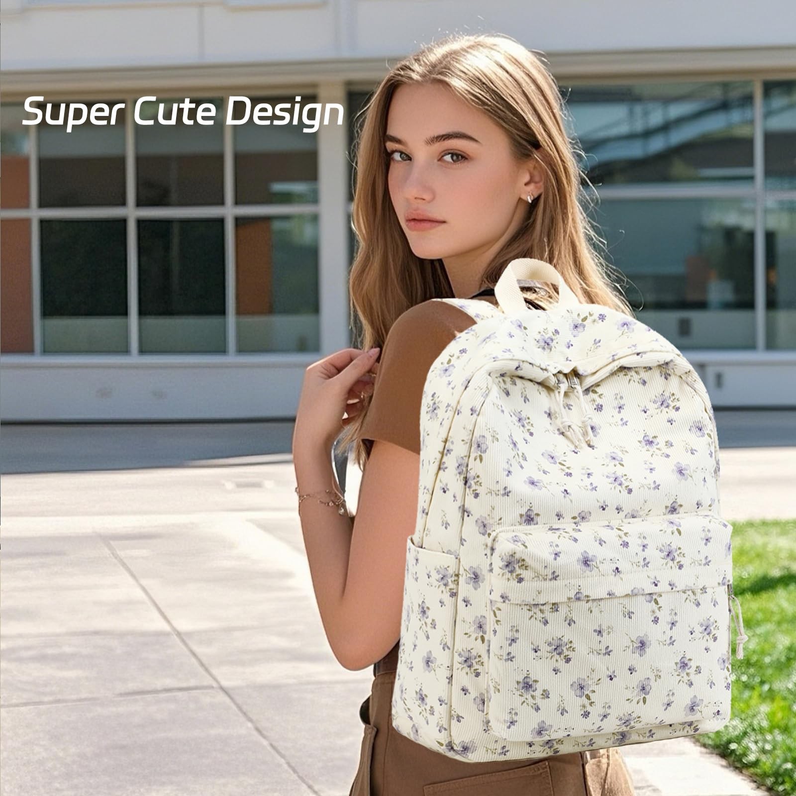 School Backpack for Girls Teens Large Corduroy Bookbag Lightweight 15.6 inch …