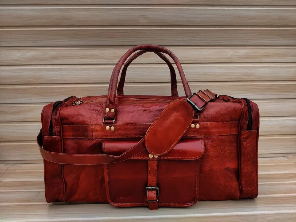 Nude Big Leather Travel Bag Duffle Gym Men Vintage Luggage S Overnight Weekend