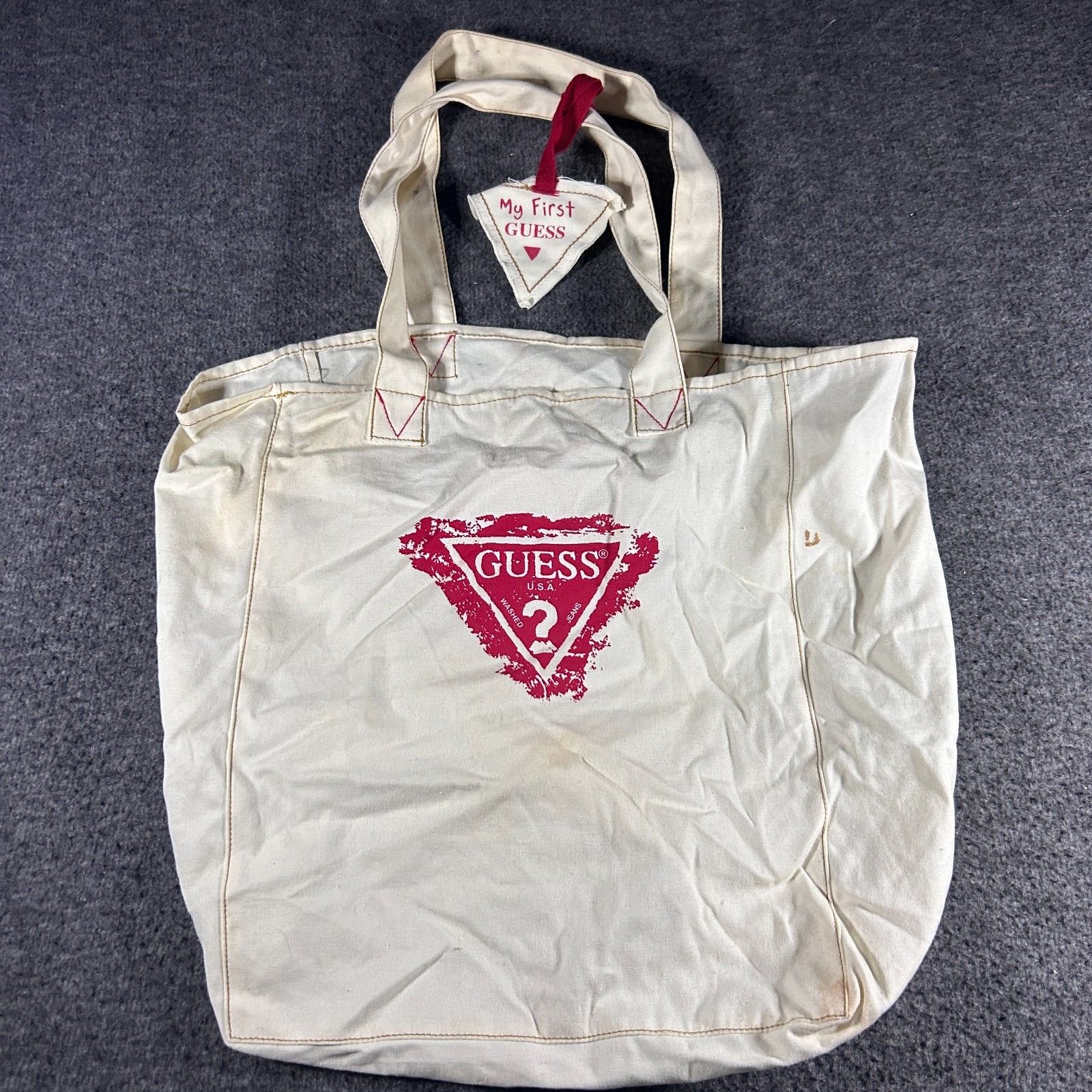 Vintage RETRO Guess USA cotton canvas graphic tote bag MY FIRST GUESS