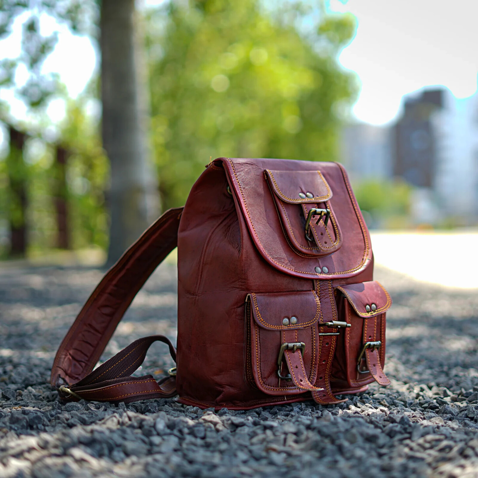 15″ Lambskin Leather Backpack Bag Men Vintage Laptop Rucksack Satchel Travel New