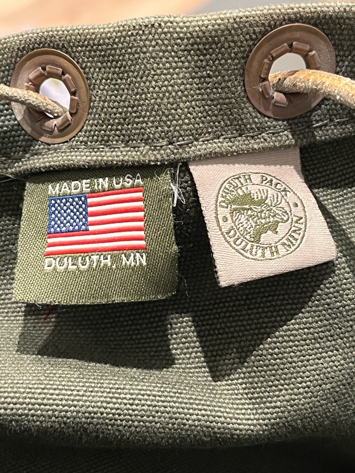 Vintage Duluth Pack Wanderer Canvas Backpack Olive Drab Made In USA Rare Leather