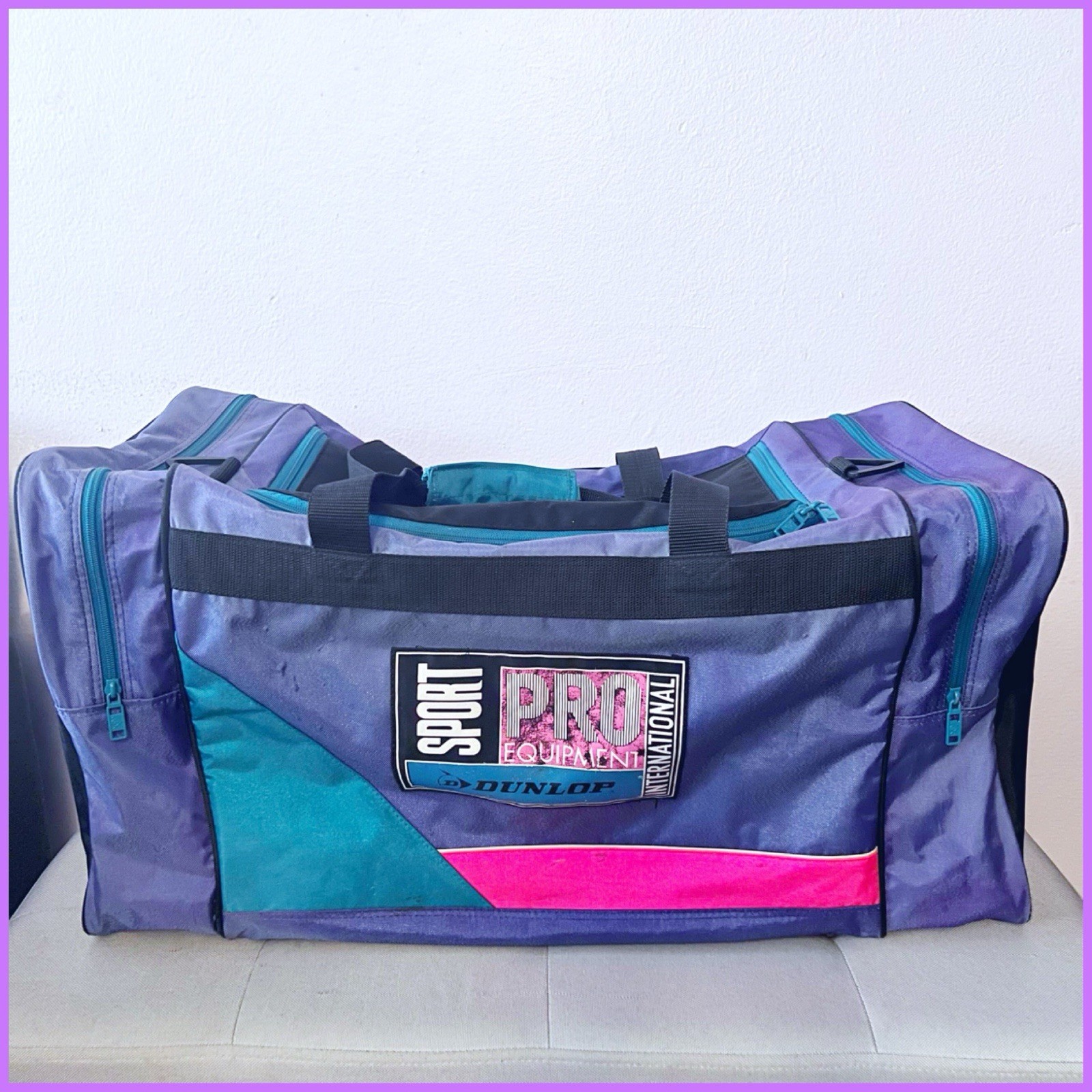 Vintage DUNLOP Sport Pro Equipment Duffle Bag Purple 90s Color Block 25x12x11