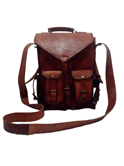 13” Brown Vintage Leather Backpack Laptop Messenger Bag Rucksack Sling for Men