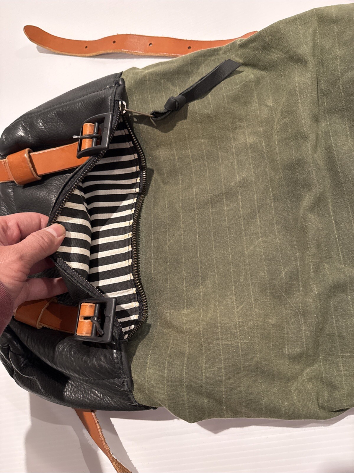 Awl Snap Waxed Canvas Leather Adjustable Backpack Tote Olive Green Black Brown