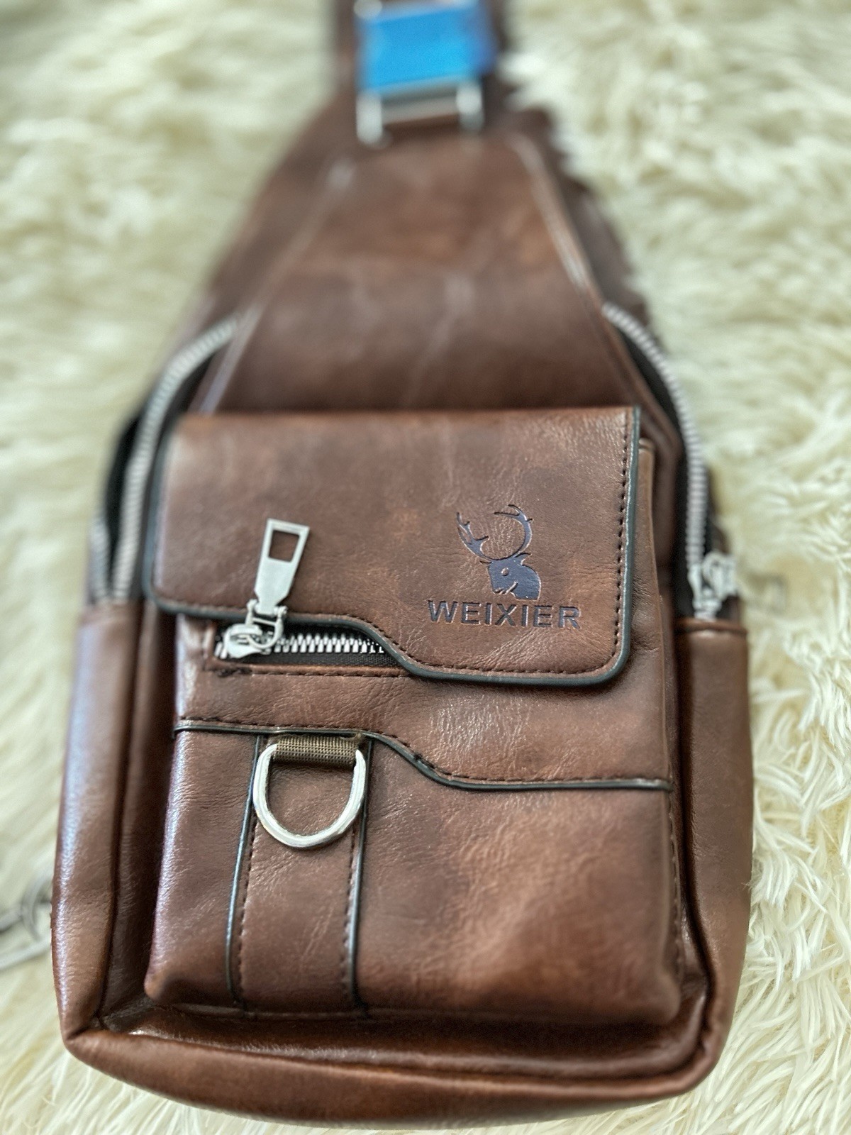 New WEIXIER Sling Bag Men’s CROSSBODY Chest Purse Over Shoulder PU Leather