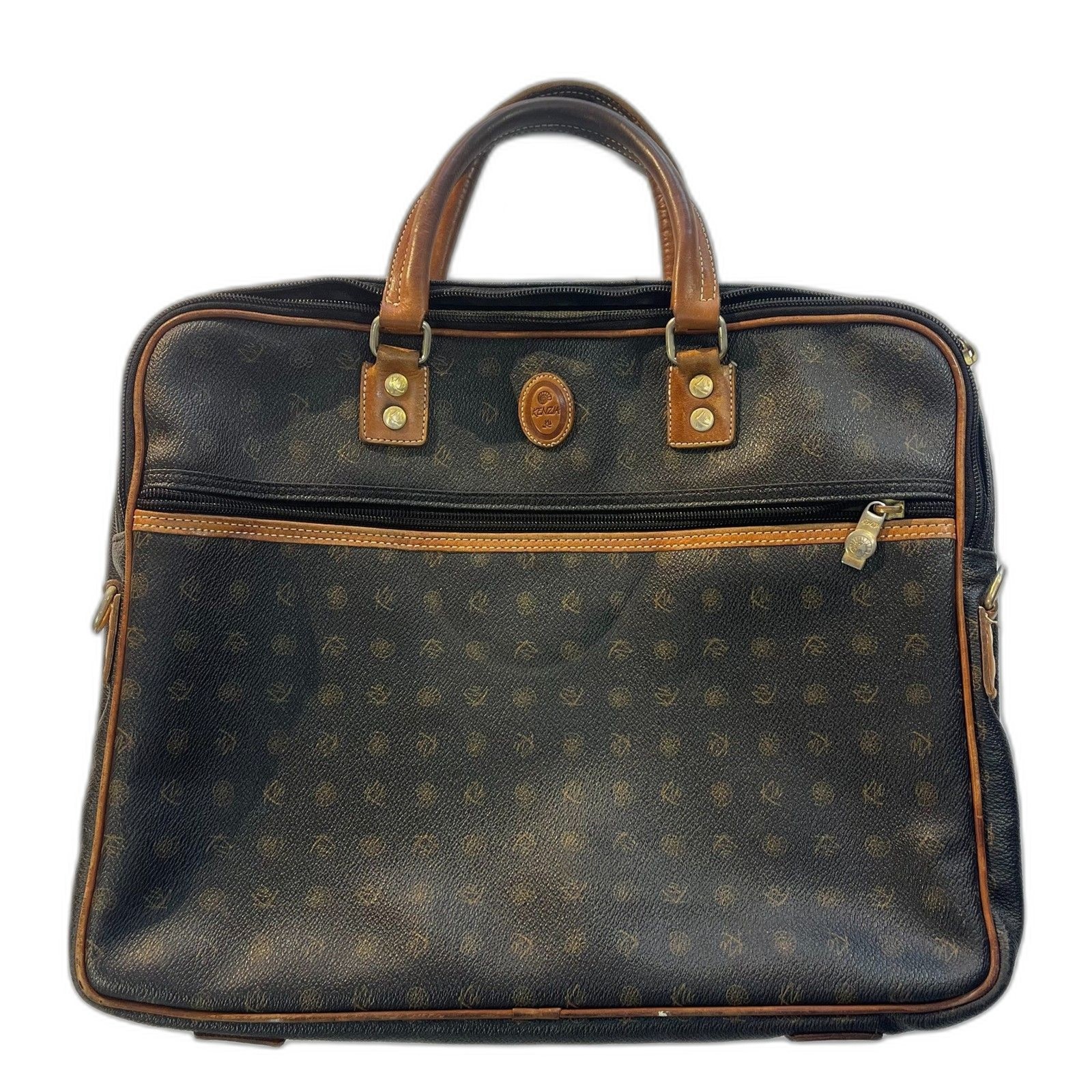Kenzia Leather Briefcase Document Holder Black Brown Gold Hardware Professional