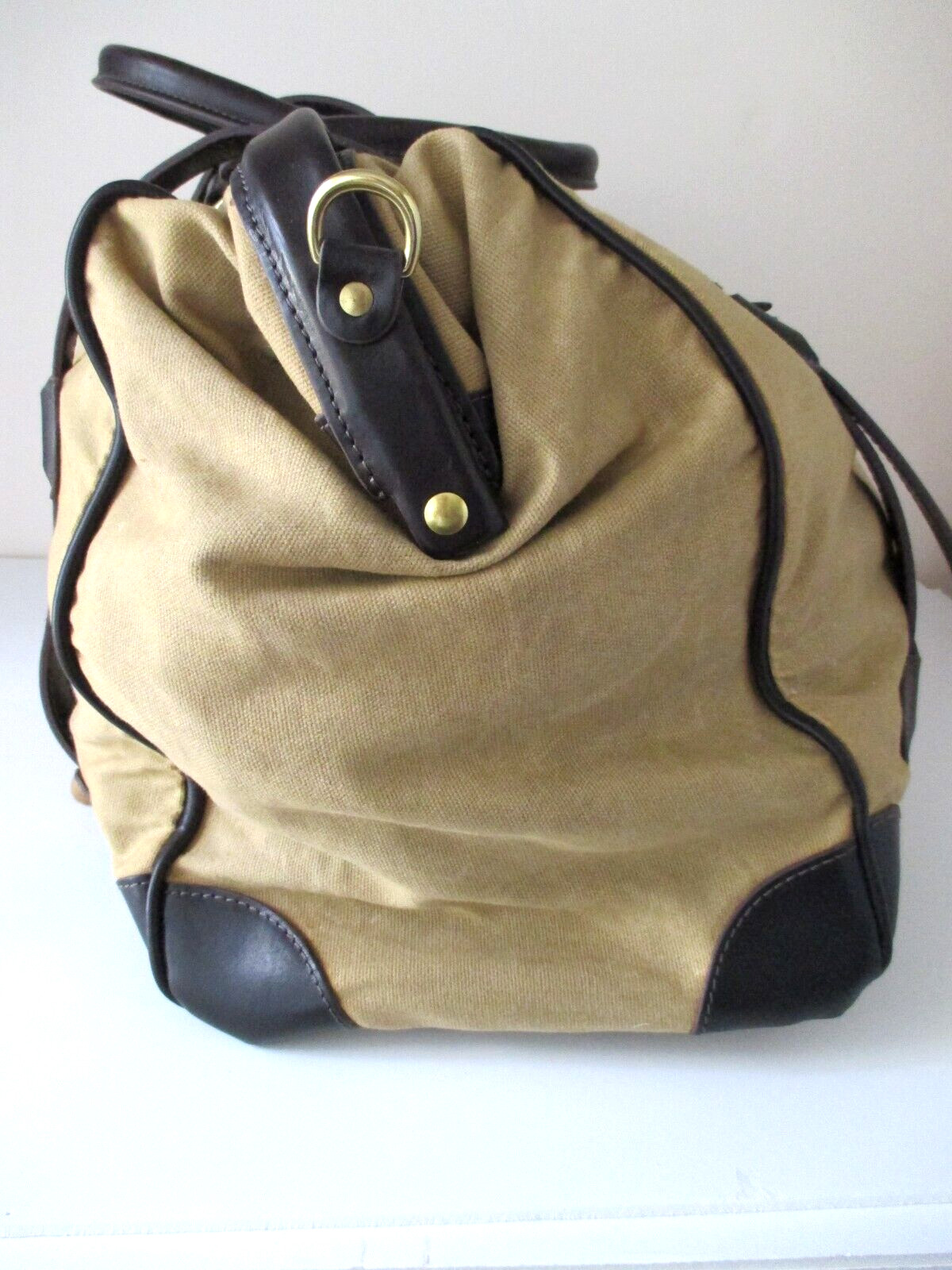 J. Peterman Canvas & Leather Travel Weekender Bag Tan Removable Strap