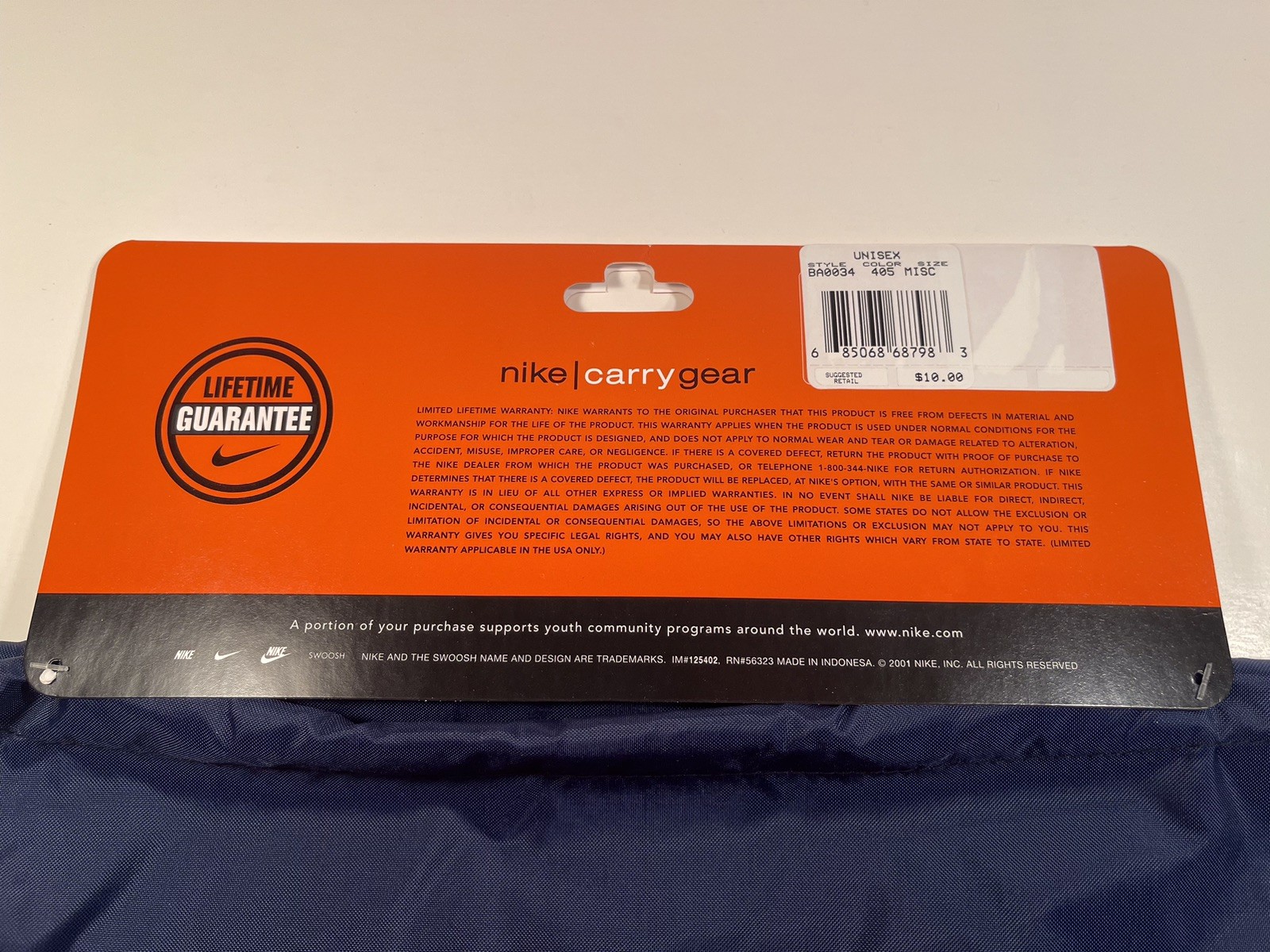 Nike Team Gym Sack, Navy Blue White, BA0034 405, Carry Gear, Lifetime Guarantee