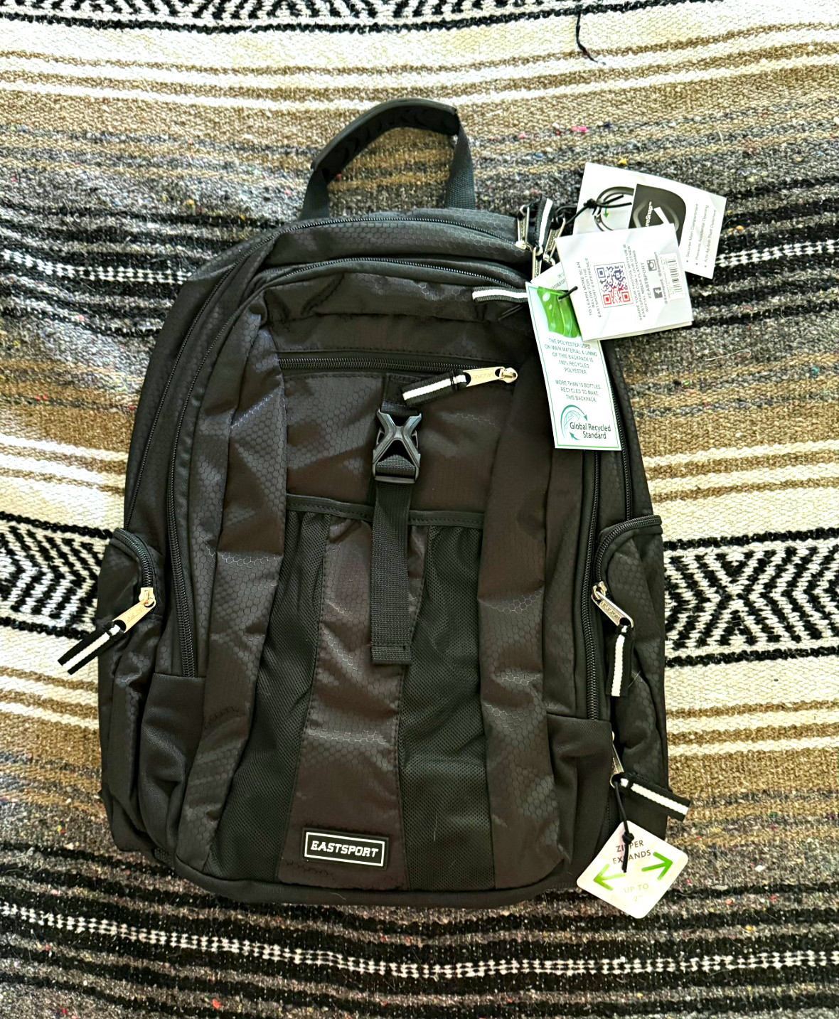 Eastsport Black Backpack Zip & Buckle, Padded Adjustable Straps, Pockets
