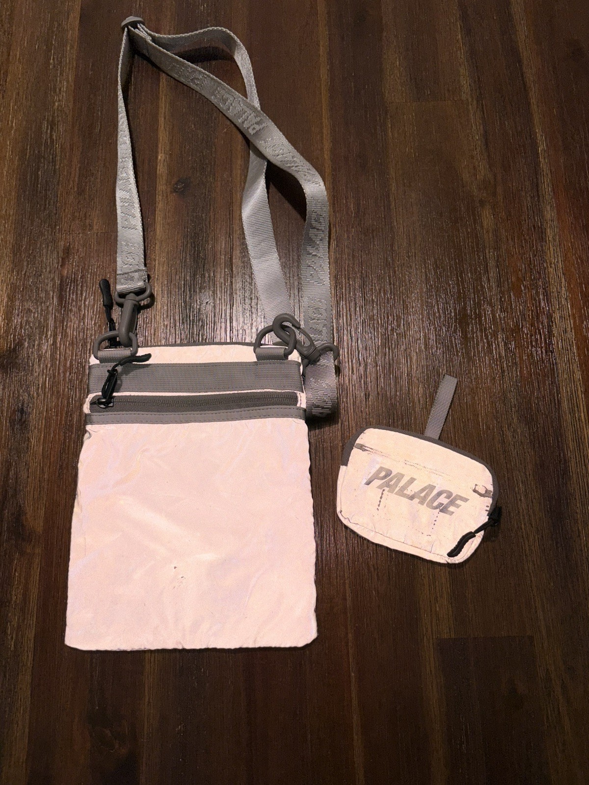 Palace Deflecto Flat Sack Silver Reflective Crossbody Bag SS19 w/ Mini Pouch