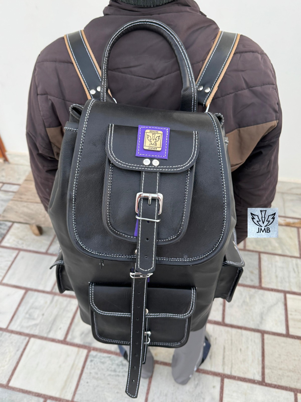 Leather Bag Backpack Men Laptop Satchel Genuine Rucksack Shoulder Black Bag