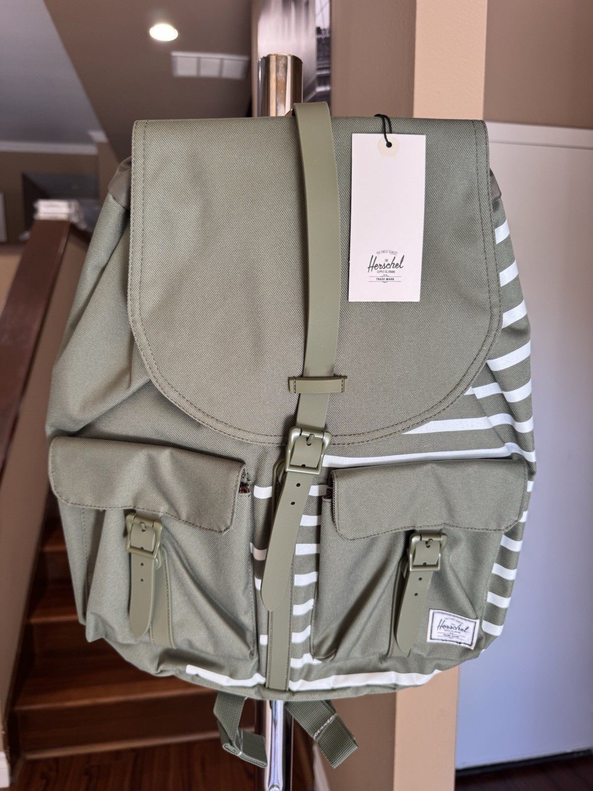 NWT Herschel Dawson Backpack Deep Lichen Green Striped 20.5L Laptop Bag