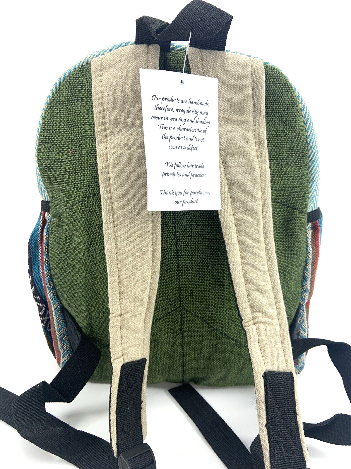 Himalayan Hemp THC Free Multi Color 13″H X 10″W Handmade Backpack NWT