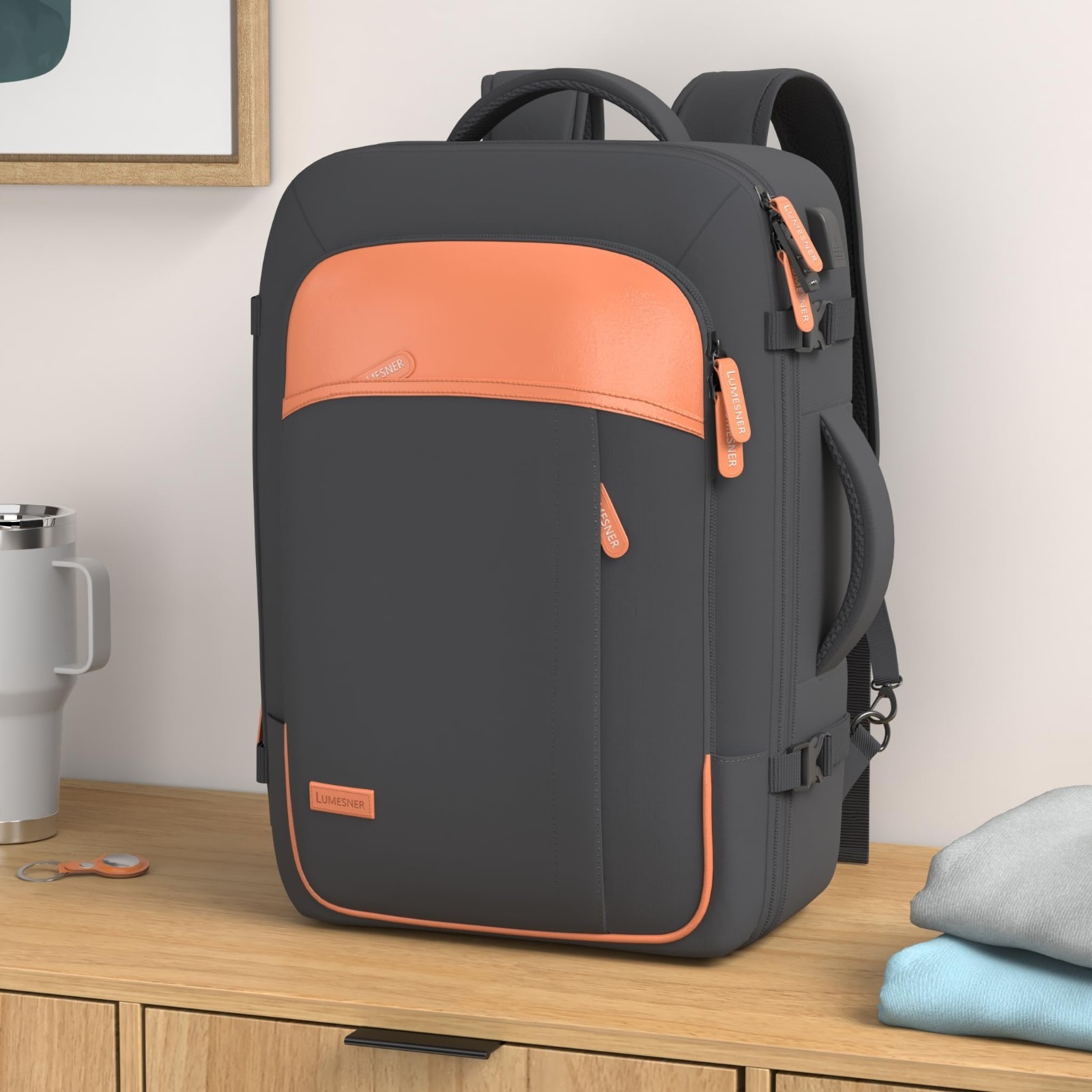 Extra Large 40L Carry-On Travel Backpack, Expandable Suitcase Bag with 4 Packing