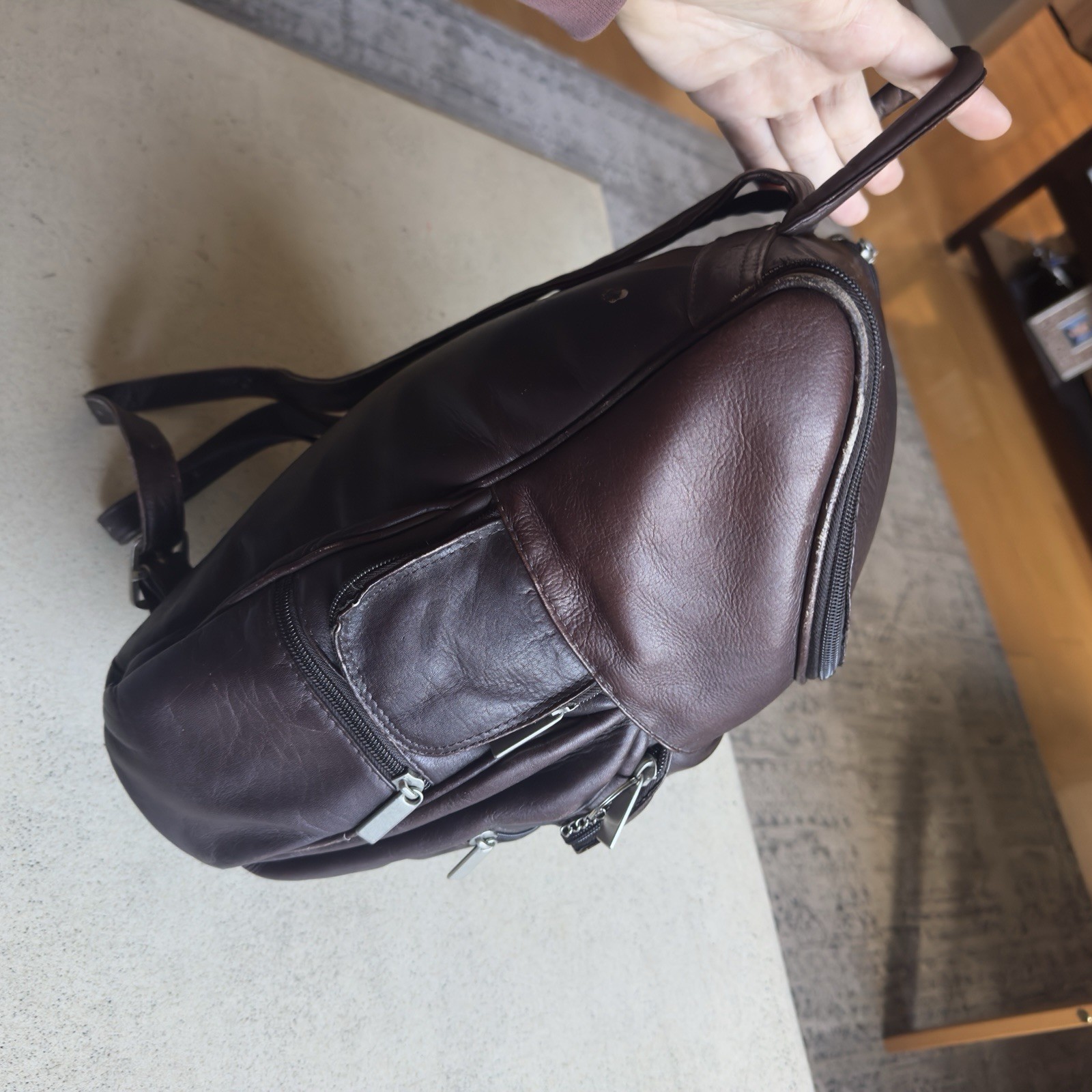WILSONS LEATHER Chocolate Brown Zippered Backpack Adjustable Straps Y2K
