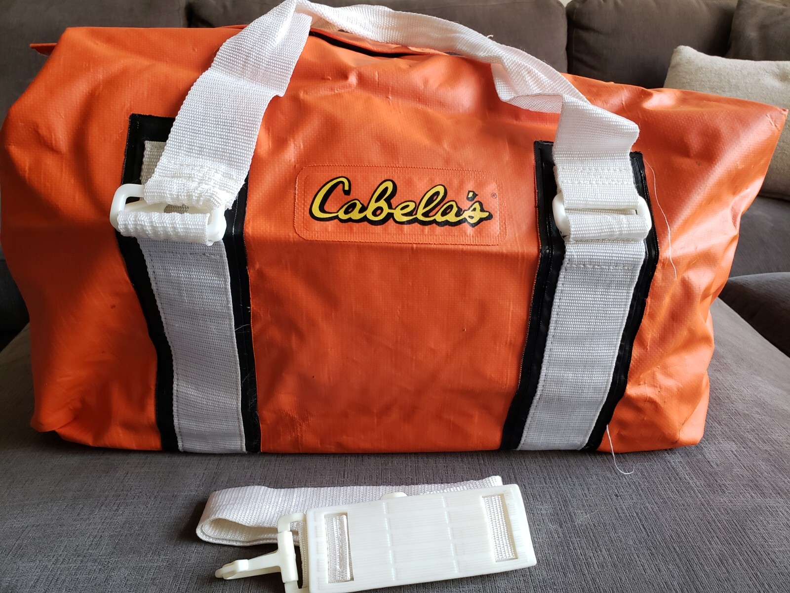 Vintage RARE! Cabela’s Large Orange Waterproof Duffle Bag Hunting Fishing GREAT!