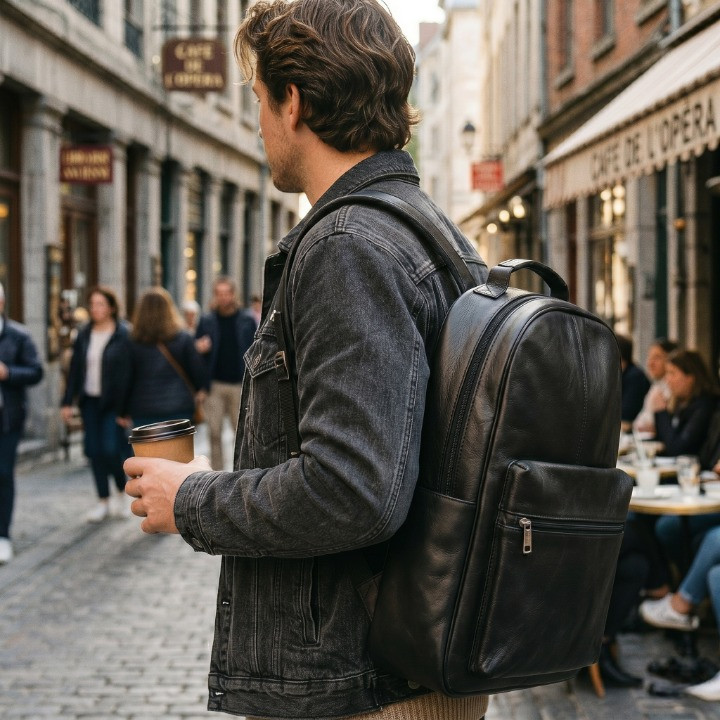Leather Backpack Cowhide Genuine Vintage Travel Rucksack Laptop Shoulder Bag Men