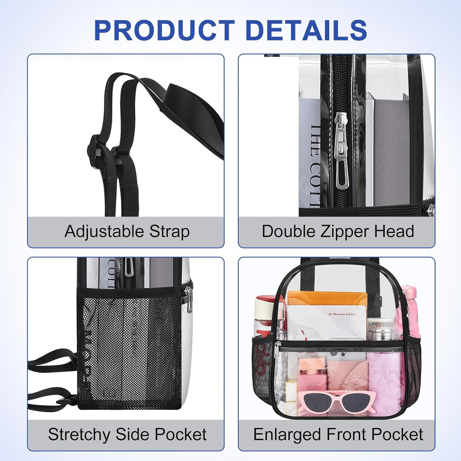 Small Clear Backpack Stadium Approved 12X11X6, Waterproof Clear Bag Stadium Back