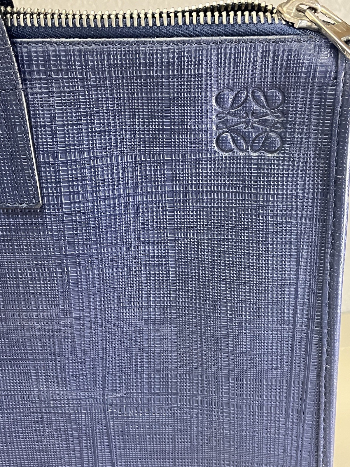 LOEWE Business Bag Linen Leather Briefcase Navy Blue