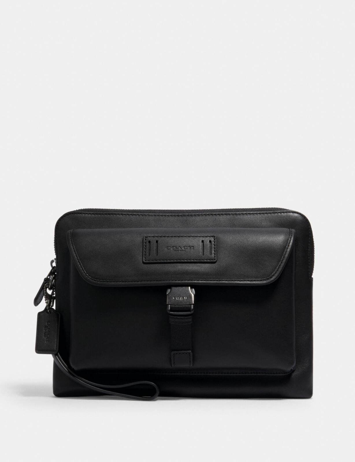 Coach 2812 Men Unisex Ranger Zip Leather Pouch Wrist Strap Black