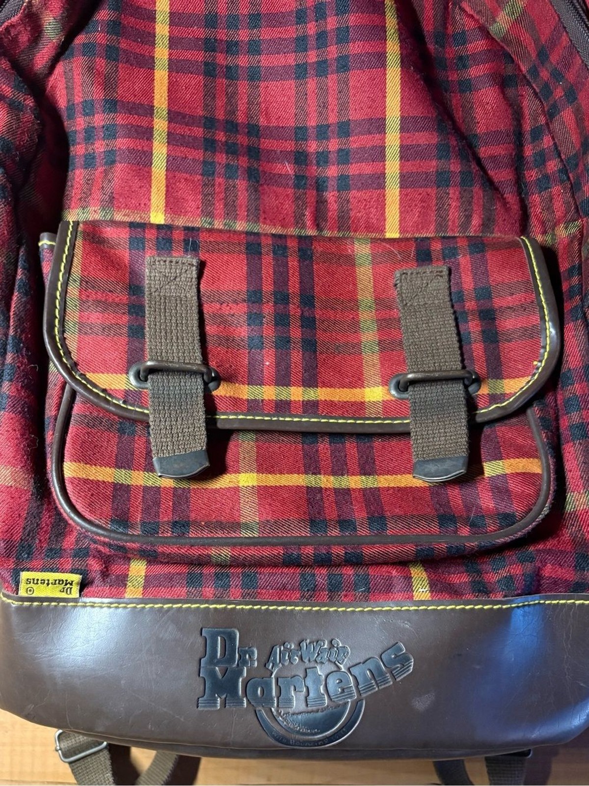 Vtg 90s Dr Martens Red Plaid Backpack- Red Yellow Brown Black- Grunge