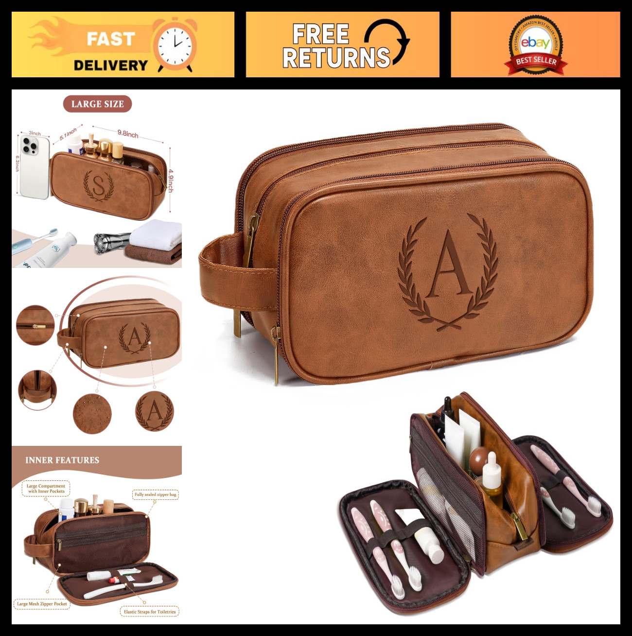 Waterproof Men’s Toiletry Bag – Personalized Leather Travel Organizer, Groomsmen