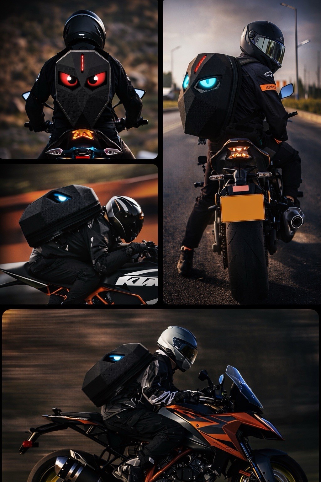 Motorcycle LED Backpack Hard Shell Bluetooth App Control Helmet Bag