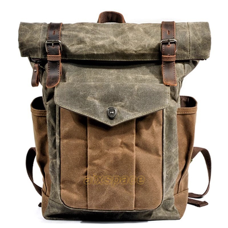 Men’s Retro Oil Wax Canvas Backpack Shoulder Bag Leisure Travel Knapsack