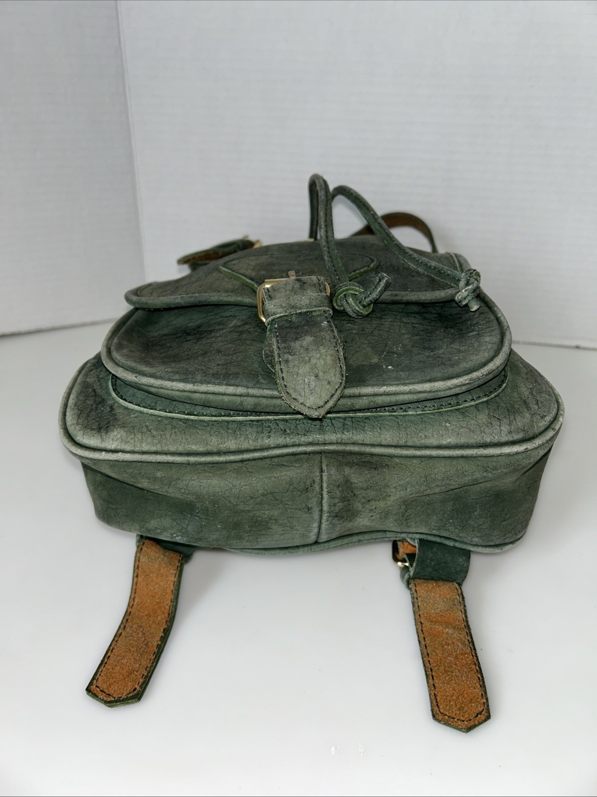 HENRY UK Unisex Drawstring Backpack Genuine Leather Color Green